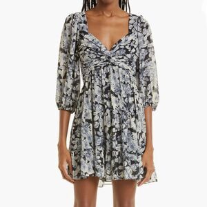 Cinq a Sept Harlie Floral Print Balloon Sleeve Dress in Slate Multi US 10 NEW